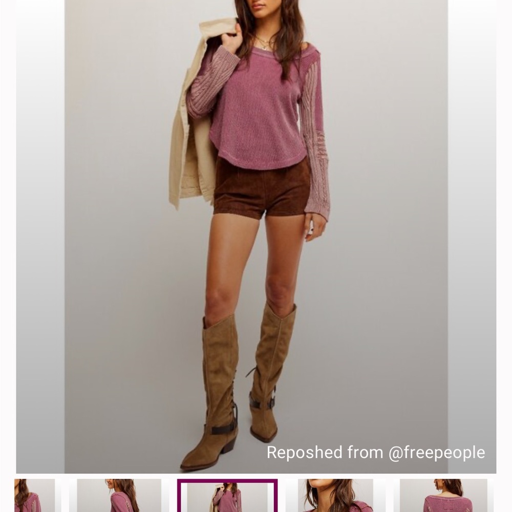 Free People We The Free Swinging Cable Cuff Vineyard Grape Combo Sweater NWT - Picture 4 of 13
